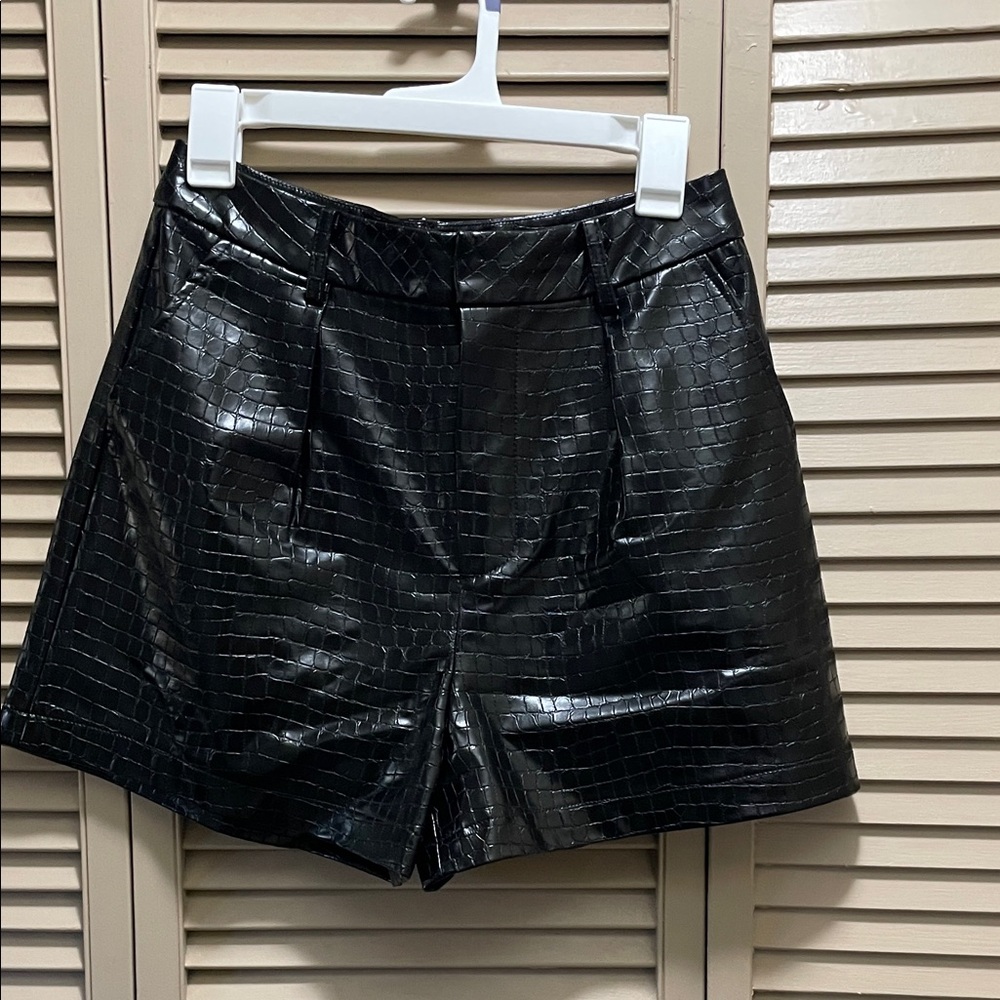 7 For All Mankind Black Croc-Pattern High Waist Shorts